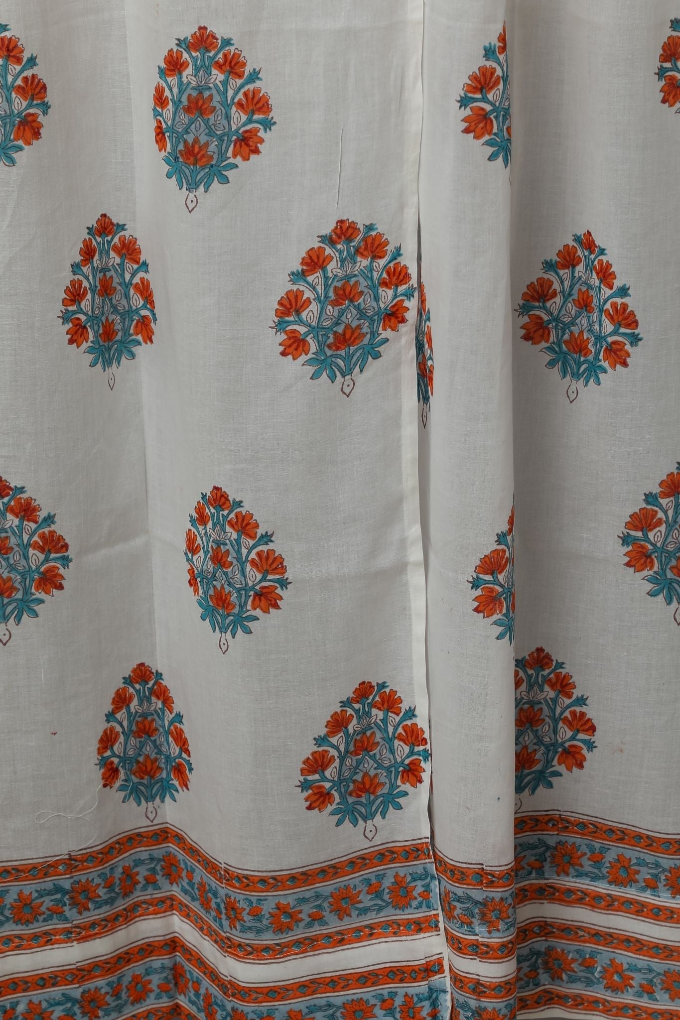 SootiSyahi 'Saffron Daisy' Handblock Printed Cotton Door Curtain - SootiSyahi