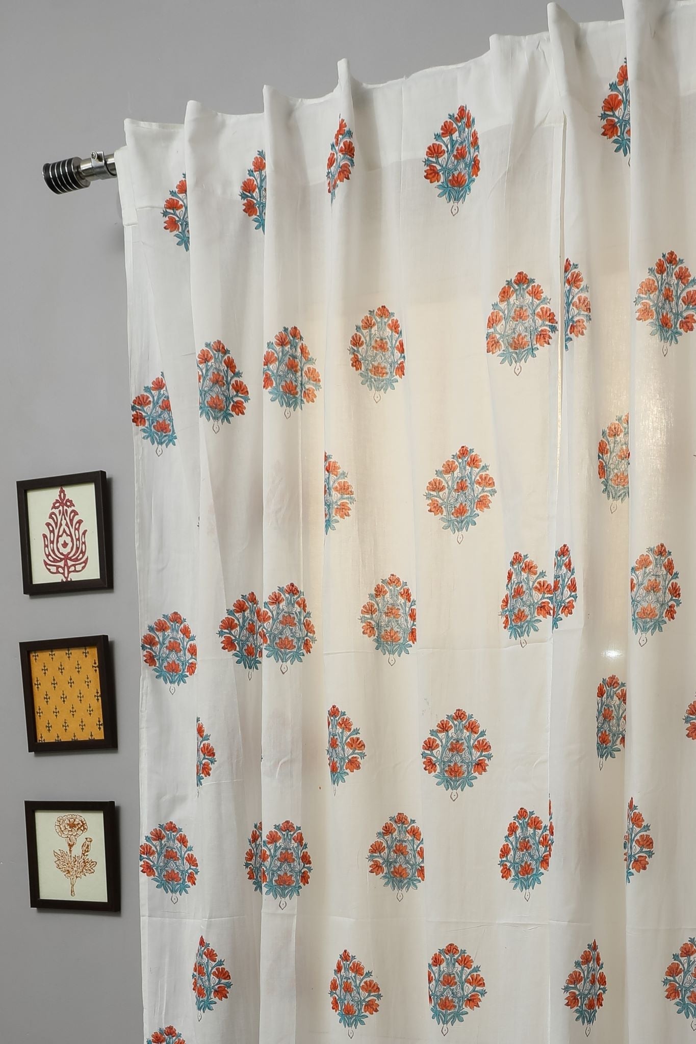 SootiSyahi 'Saffron Daisy' Handblock Printed Cotton Door Curtain - SootiSyahi