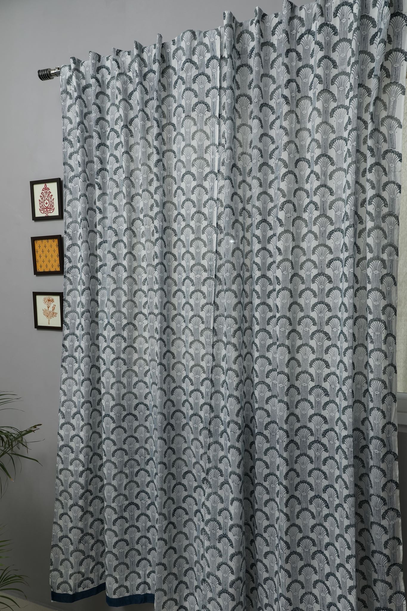 SootiSyahi 'Sargasso Blue' Handblock Printed Cotton Door Curtain - SootiSyahi