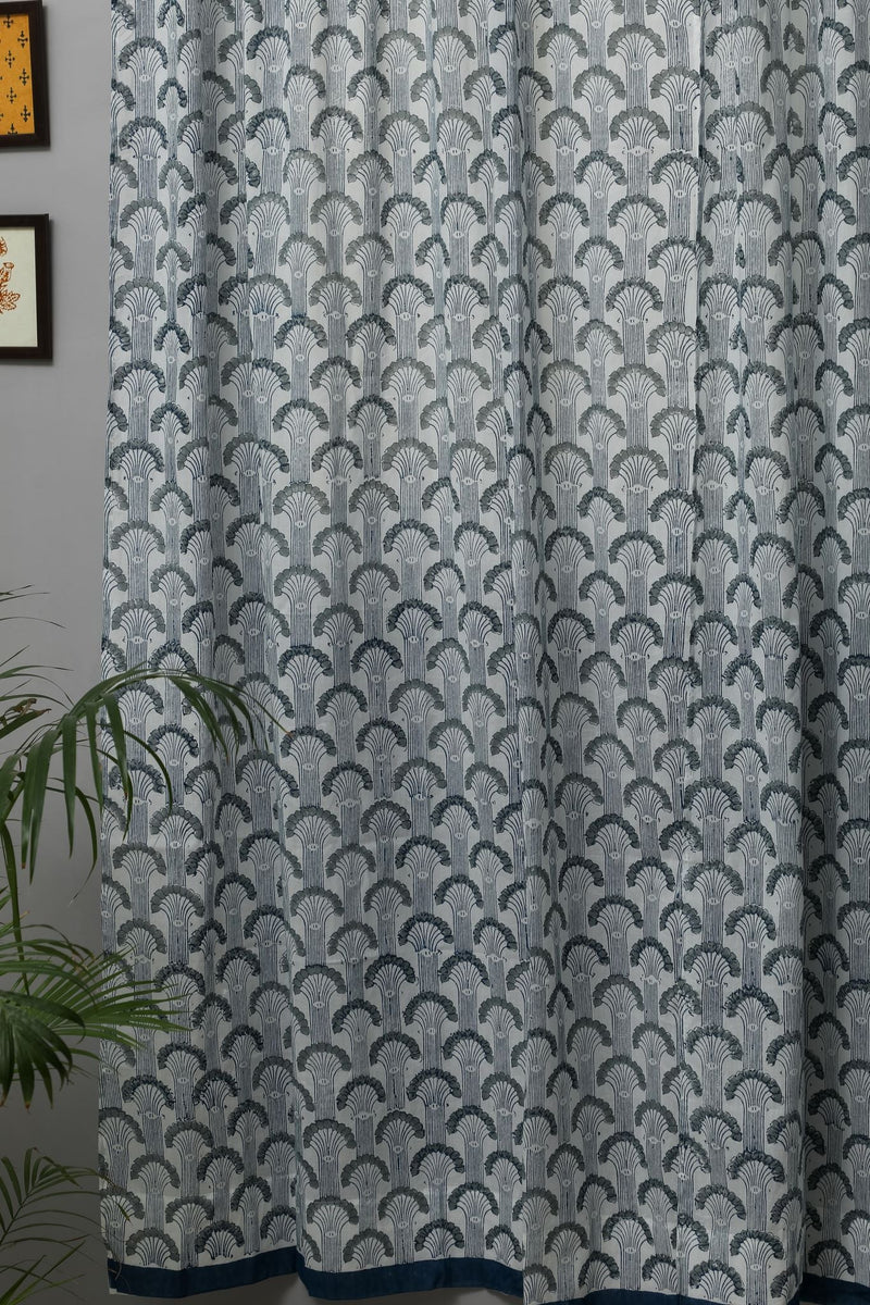 SootiSyahi 'Sargasso Blue' Handblock Printed Cotton Door Curtain - SootiSyahi