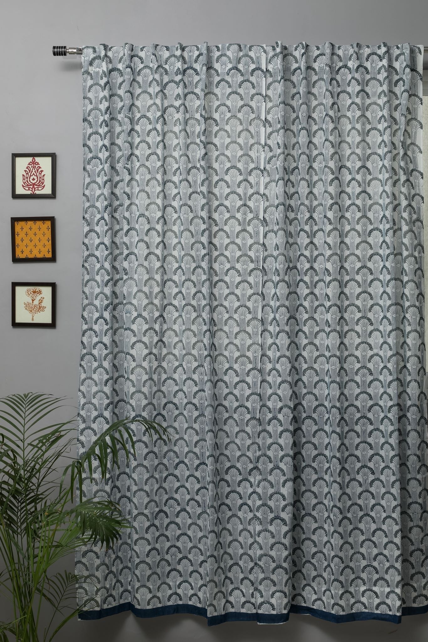 SootiSyahi 'Sargasso Blue' Handblock Printed Cotton Door Curtain - SootiSyahi