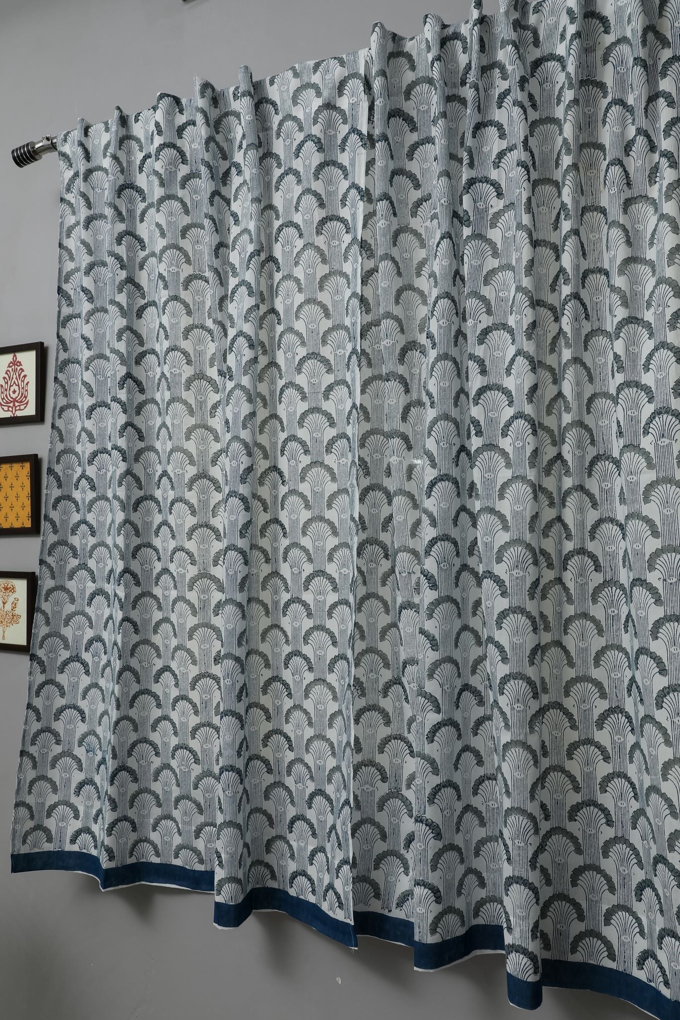 SootiSyahi 'Sargasso Blue' Handblock Printed Cotton Window Curtain - SootiSyahi