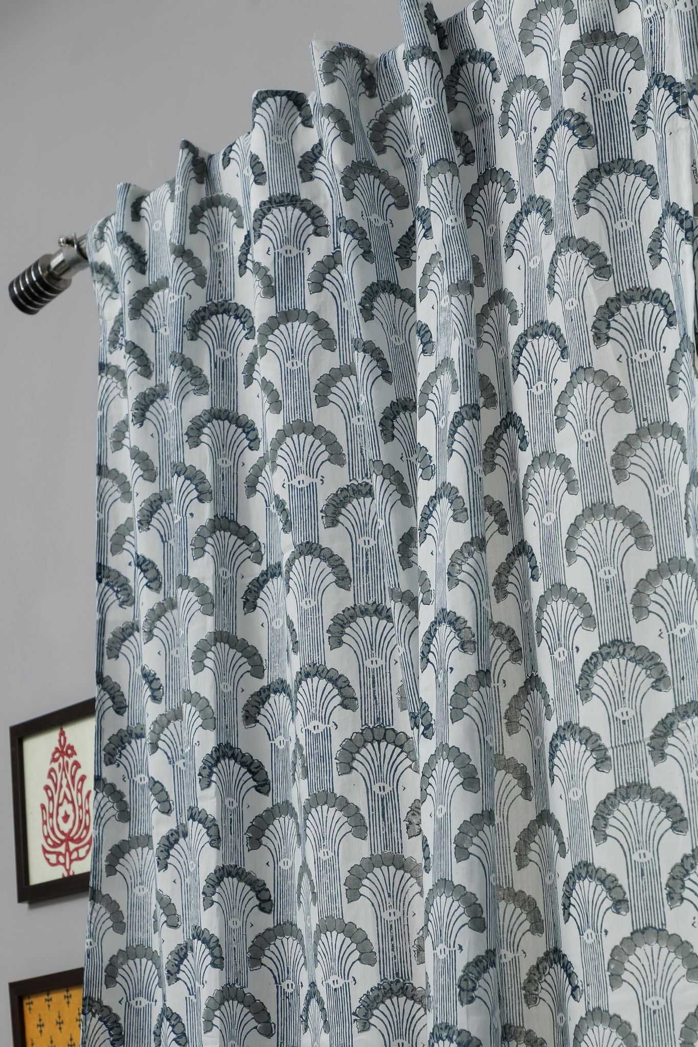 SootiSyahi 'Sargasso Blue' Handblock Printed Cotton Window Curtain - SootiSyahi