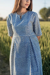 Sootisyahi 'Sea Blue' Azofree Handblock Printed Pure Cotton Dress - SootiSyahi
