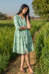 Sootisyahi 'Sea Sage' Azofree Handblock Printed Pure Cotton Dress - SootiSyahi