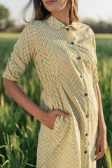 Sootisyahi 'Shining Zigzag' Azofree Handblock Printed Pure Cotton Dress - SootiSyahi