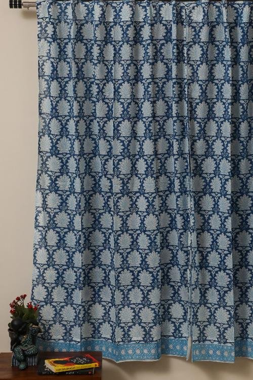 Sootisyahi 'Sky Blossom' Handblock Printed Voile Cotton Curtain - SootiSyahi