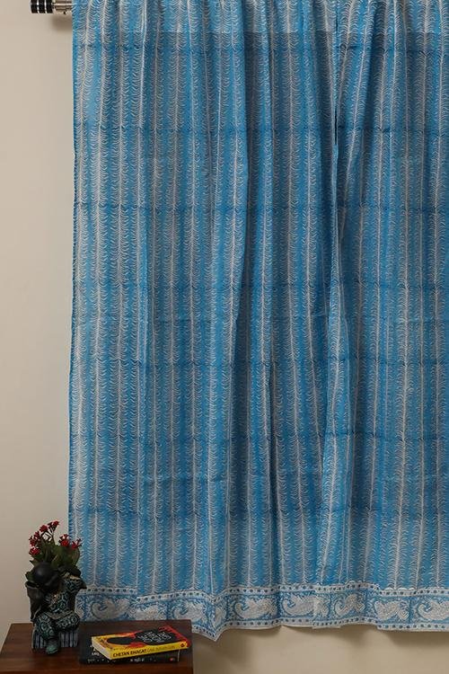 Sootisyahi 'Sky Weed' Handblock Printed Voile Cotton Curtain - SootiSyahi