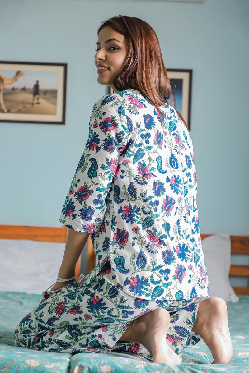 Sootisyahi 'Spring Whisper ' Azofree Handblock Printed Pure Cotton Night Suit - SootiSyahi