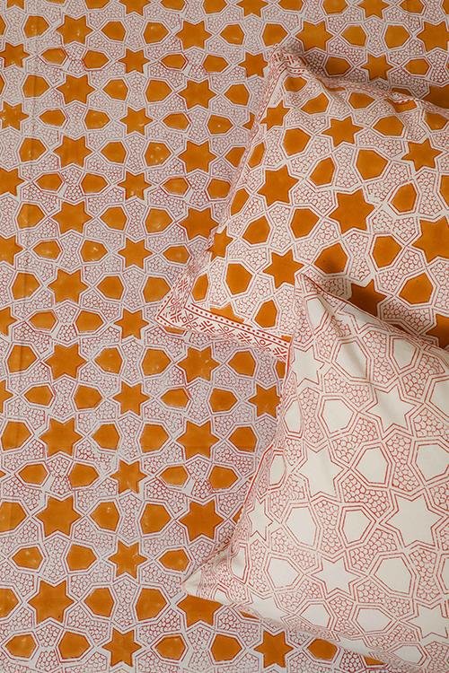 Sootisyahi 'Stars of Autumn' Handblock Printed Cotton Bedsheet - SootiSyahi