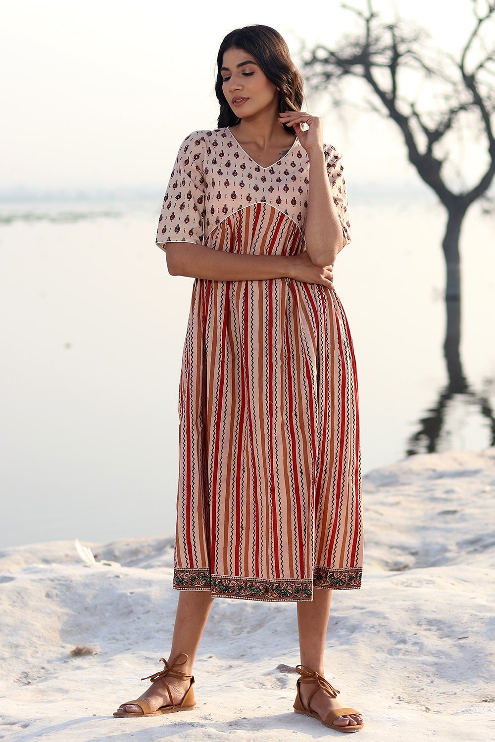 SootiSyahi 'Stripe Garden' Cotton Dress - SootiSyahi