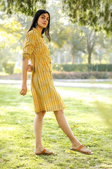 Sootisyahi 'Stripe-n-Stairs' Azofree Handblock Printed Pure Cotton Dress - SootiSyahi