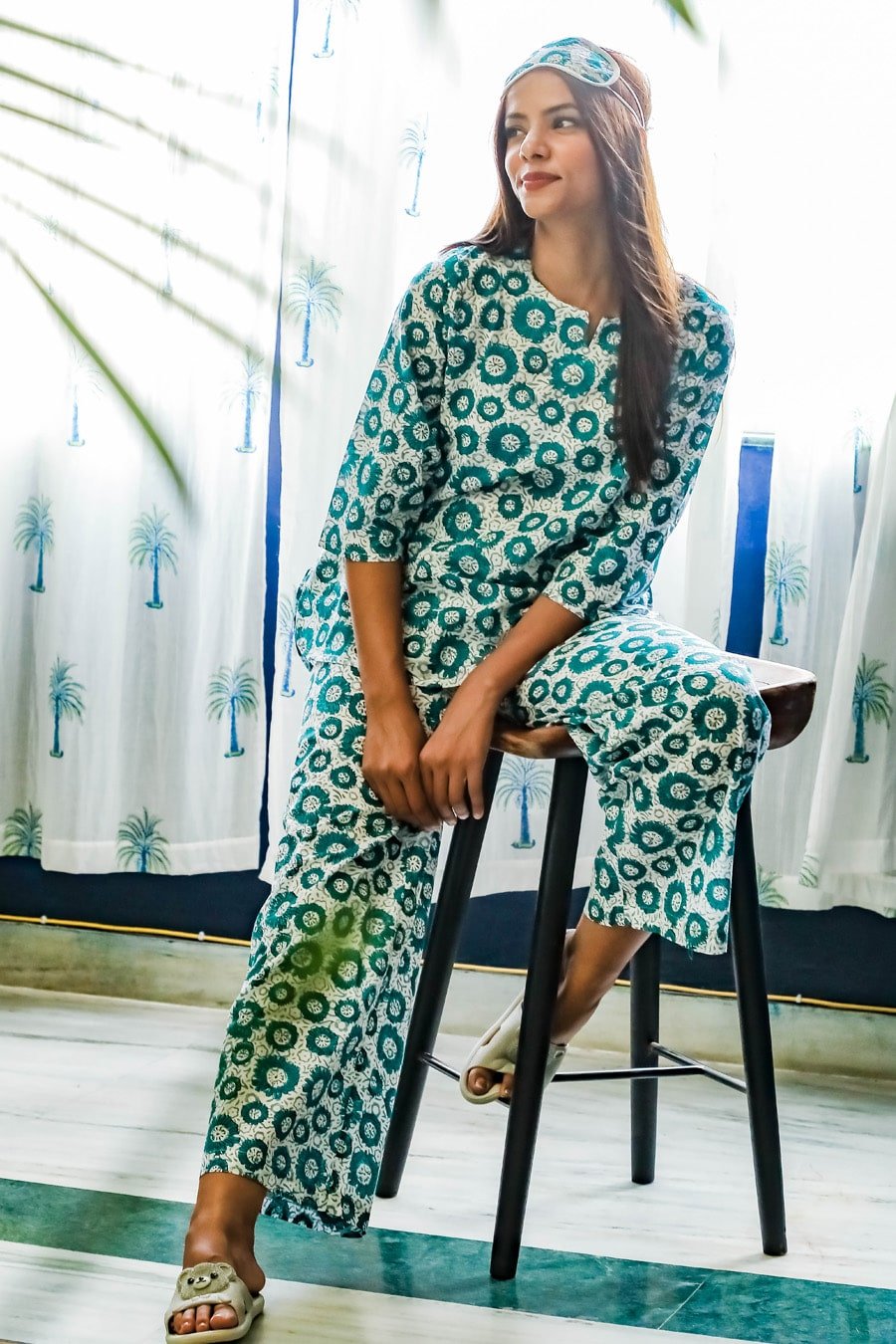 Sootisyahi 'Summer Glory ' Azofree Handblock Printed Pure Cotton Night Suit - SootiSyahi