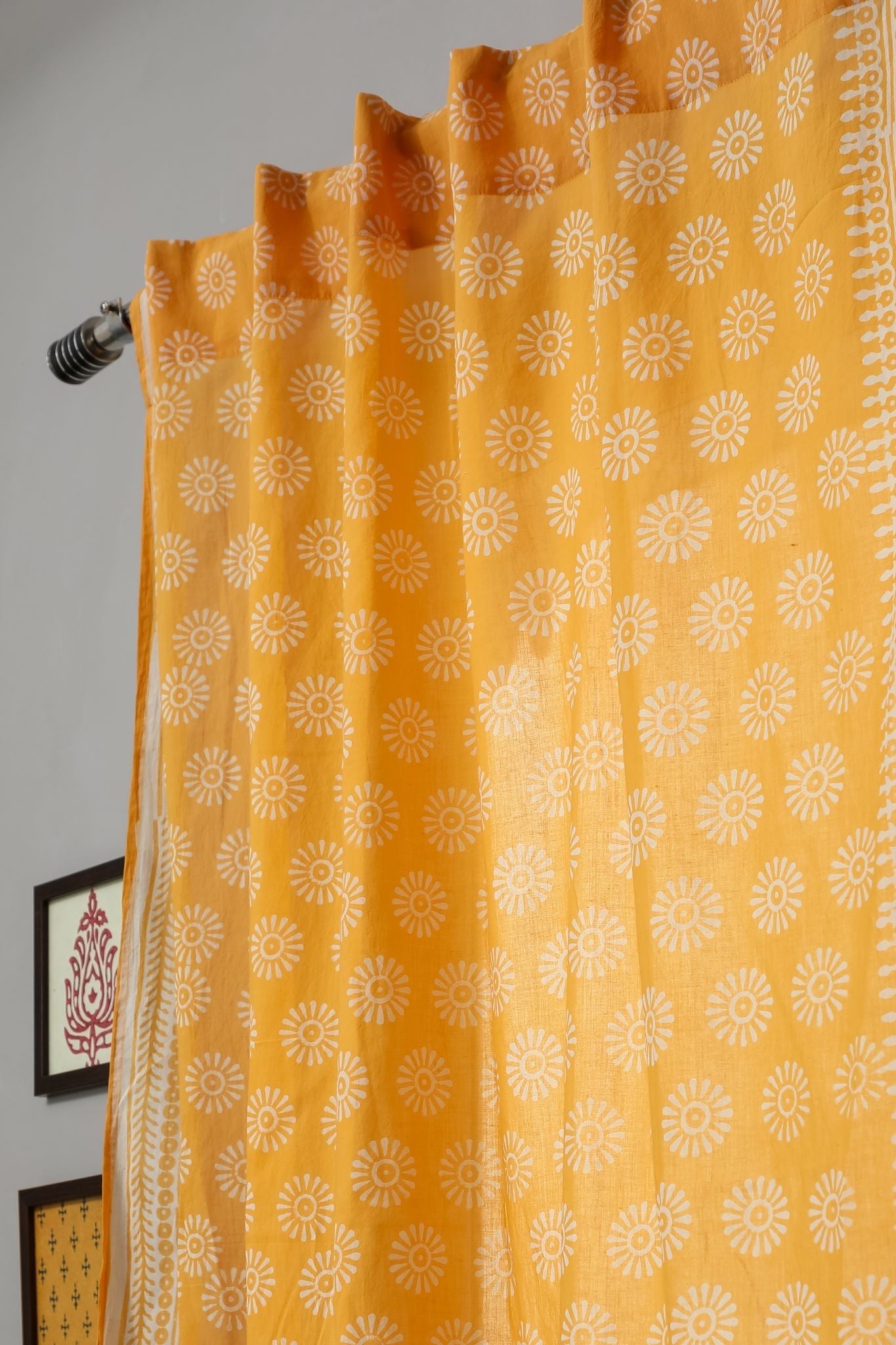 SootiSyahi 'Sunflower' Handblock Printed Cotton Window Curtain - SootiSyahi