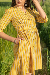 Sootisyahi 'Sunny Stripes' Azofree Handblock Printed Pure Cotton Dress - SootiSyahi
