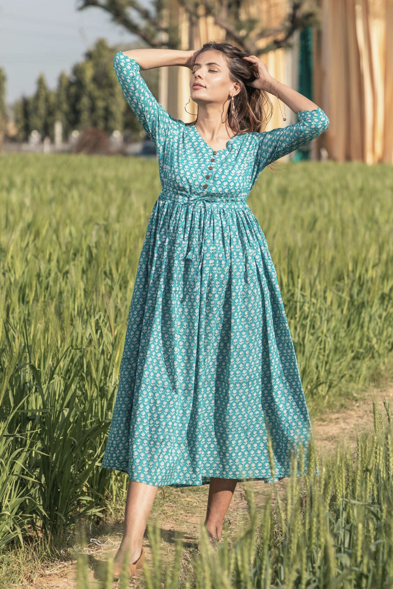 Sootisyahi 'Teel-n-Feel' Azofree Handblock Printed Pure Cotton Dress - SootiSyahi