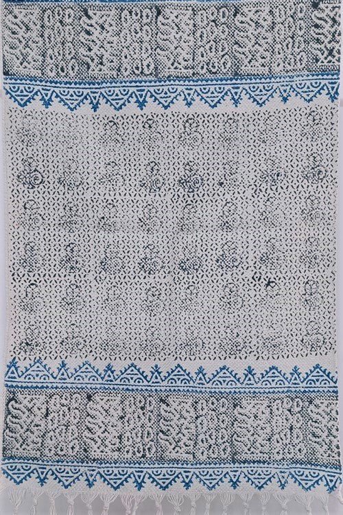 SootiSyahi 'Temple Gray' Handblock Printed Cotton Dhurrie Rug - SootiSyahi