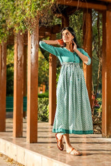 Sootisyahi 'Tropical Oasis' Azofree Handblock Printed Pure Cotton Dress - SootiSyahi
