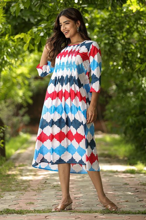 SootiSyahi 'Valley Of Flower' Block Printed Cotton Dress - SootiSyahi