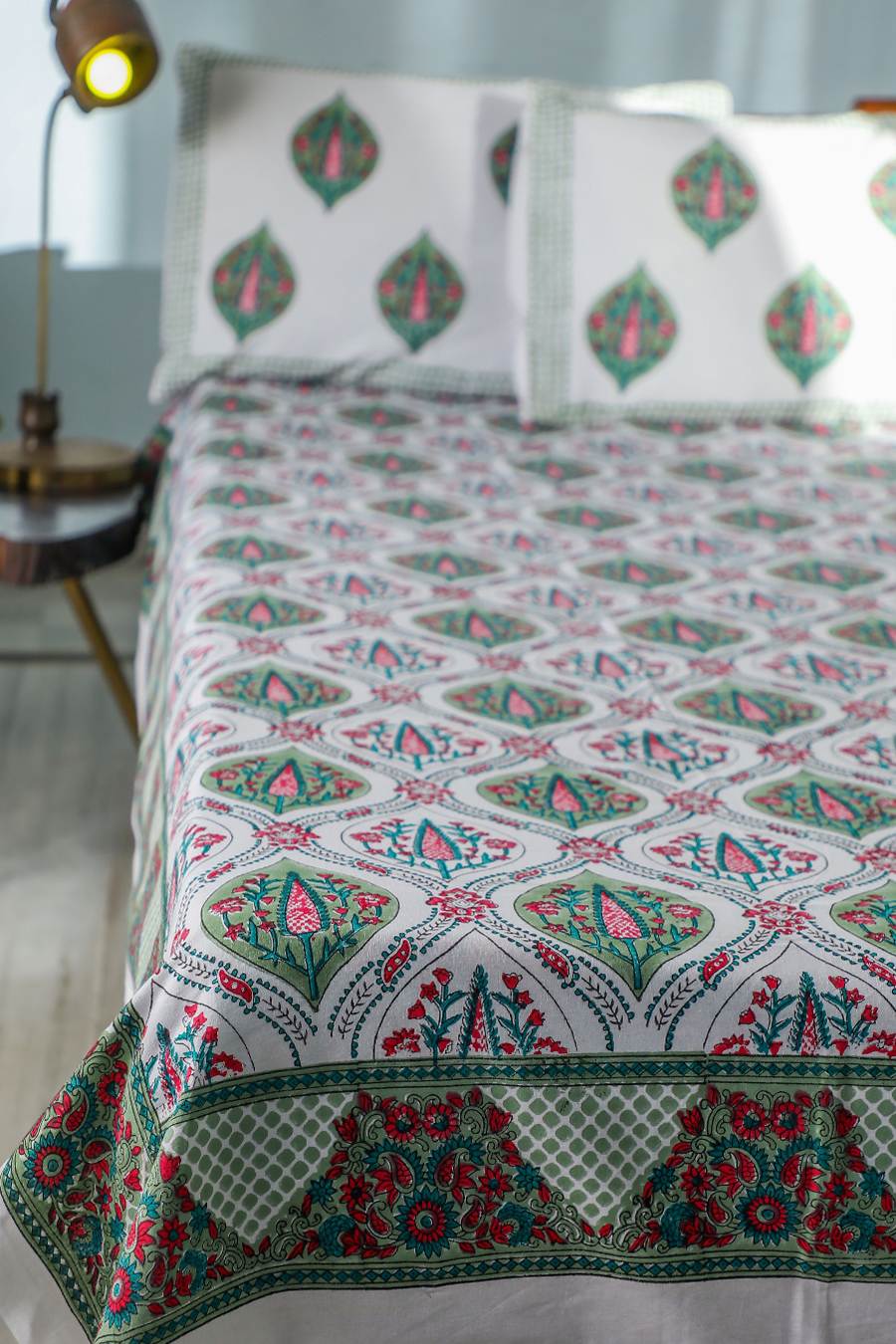 Handblock Printed Cotton Bed Sheets Online SootiSyahi Valley of Blooms
