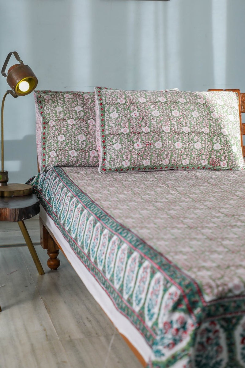 SootiSyahi Vatika Handblock Printed Cotton Bedsheet - SootiSyahi