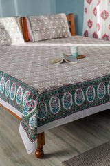 SootiSyahi Vatika Handblock Printed Cotton Bedsheet - SootiSyahi