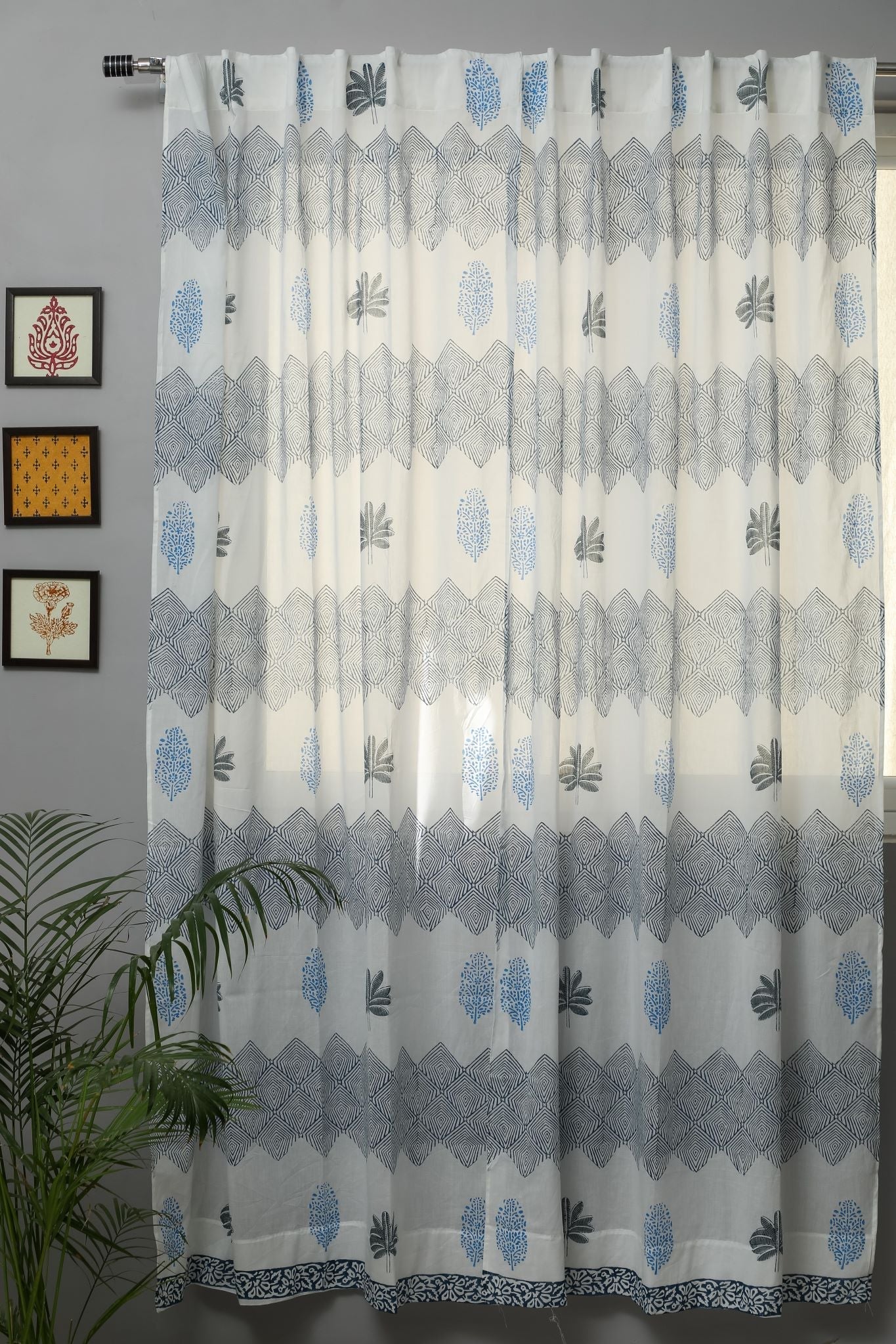 SootiSyahi 'Weddell Blue' Handblock Printed Cotton Door Curtain - SootiSyahi