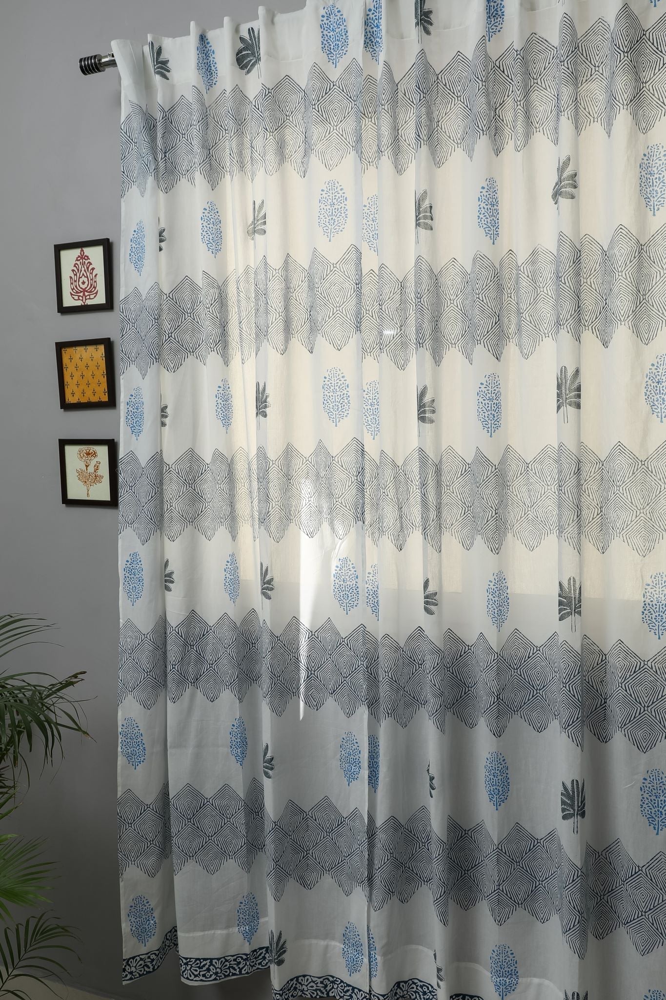 SootiSyahi 'Weddell Blue' Handblock Printed Cotton Door Curtain - SootiSyahi