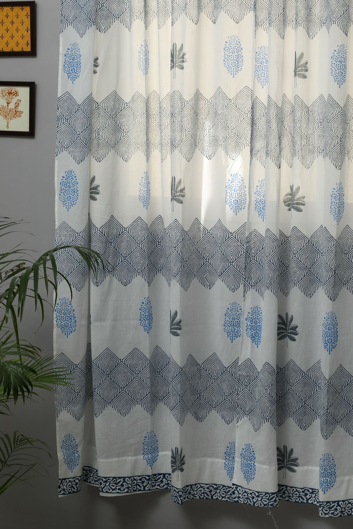 SootiSyahi 'Weddell Blue' Handblock Printed Cotton Door Curtain - SootiSyahi