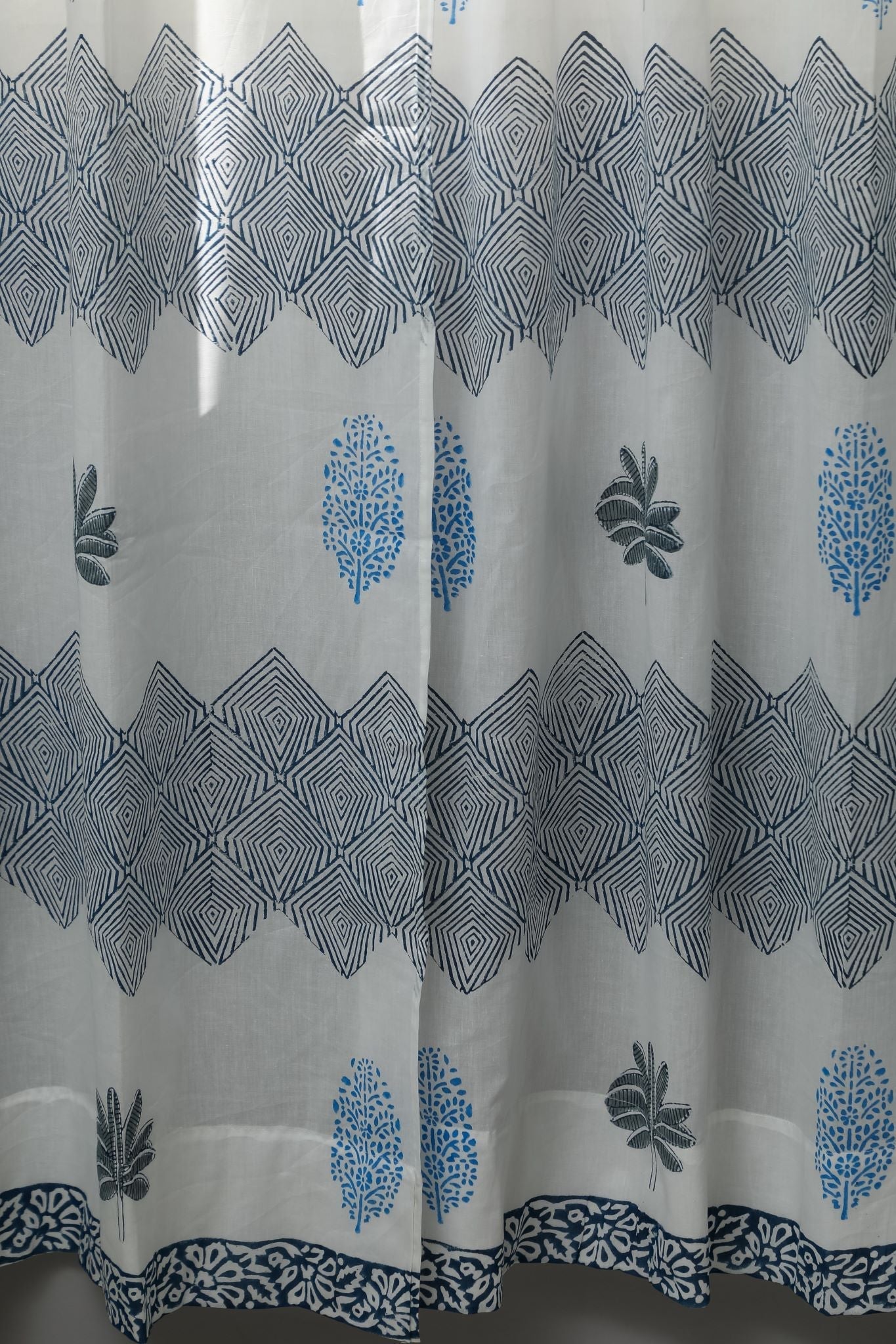SootiSyahi 'Weddell Blue' Handblock Printed Cotton Door Curtain - SootiSyahi