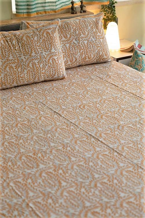 Sootisyahi 'Yellow Delight' Handblock Printed Cotton Bedsheet - SootiSyahi