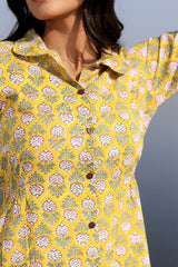SootiSyahi 'Yellow Meadow' Cotton Dress - SootiSyahi