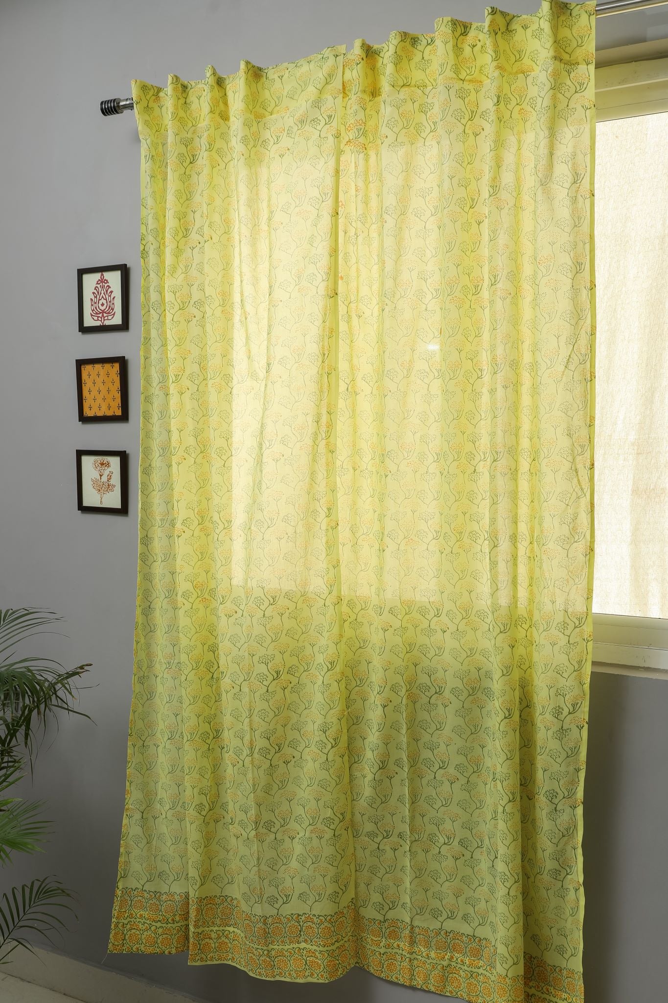 SootiSyahi 'Yellow Yarrows' Handblock Printed Cotton Door Curtain - SootiSyahi