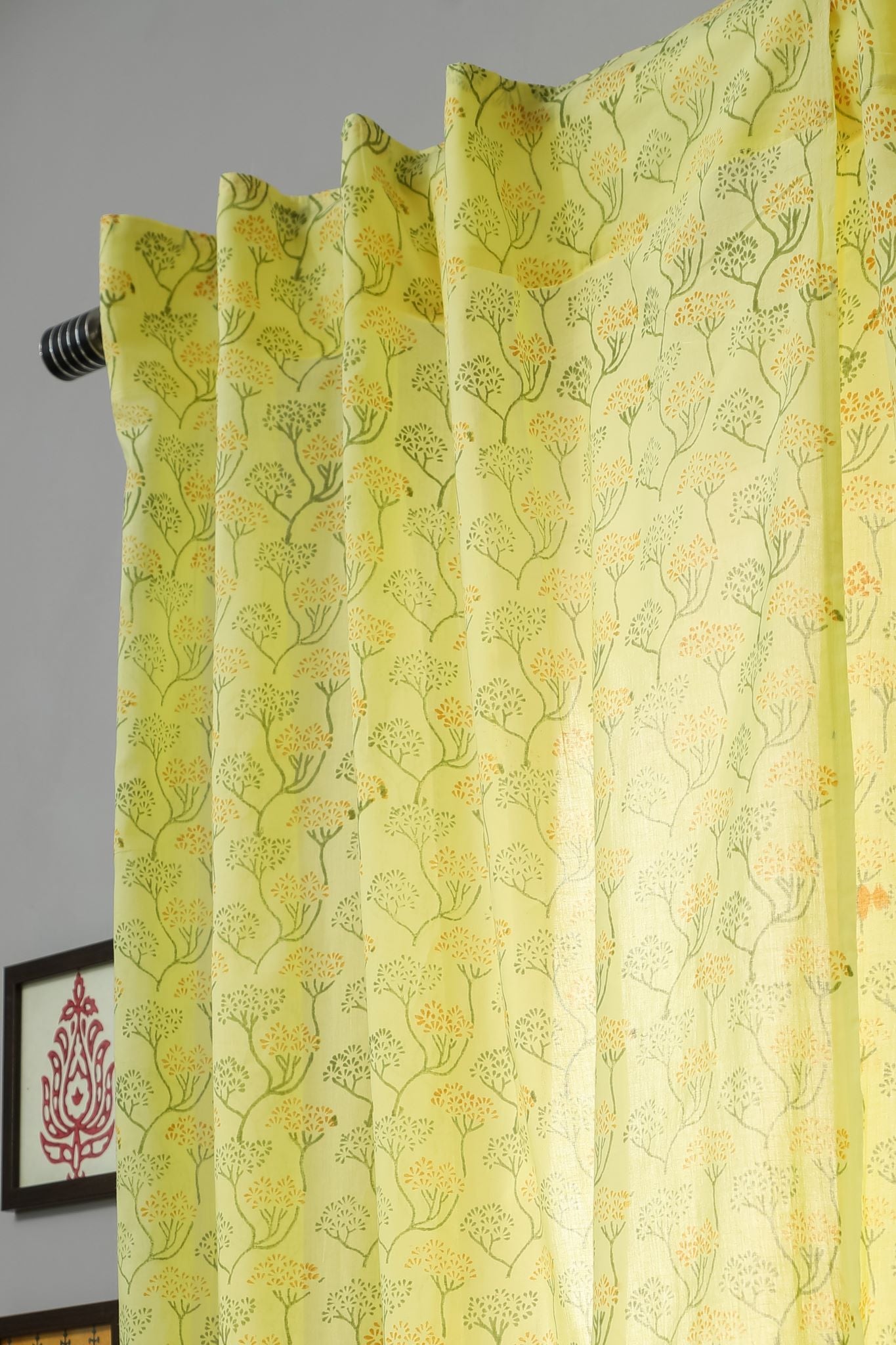 SootiSyahi 'Yellow Yarrows' Handblock Printed Cotton Door Curtain - SootiSyahi