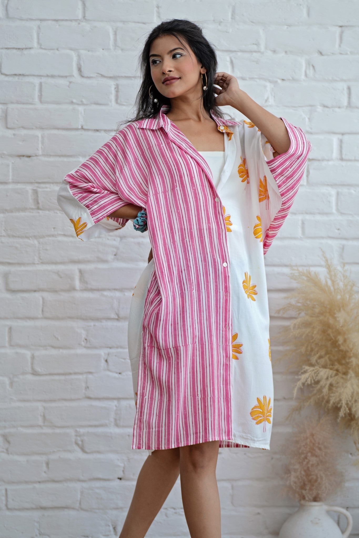 Teresa in Pink Hand Block Printed Oversize Shirt - SootiSyahi