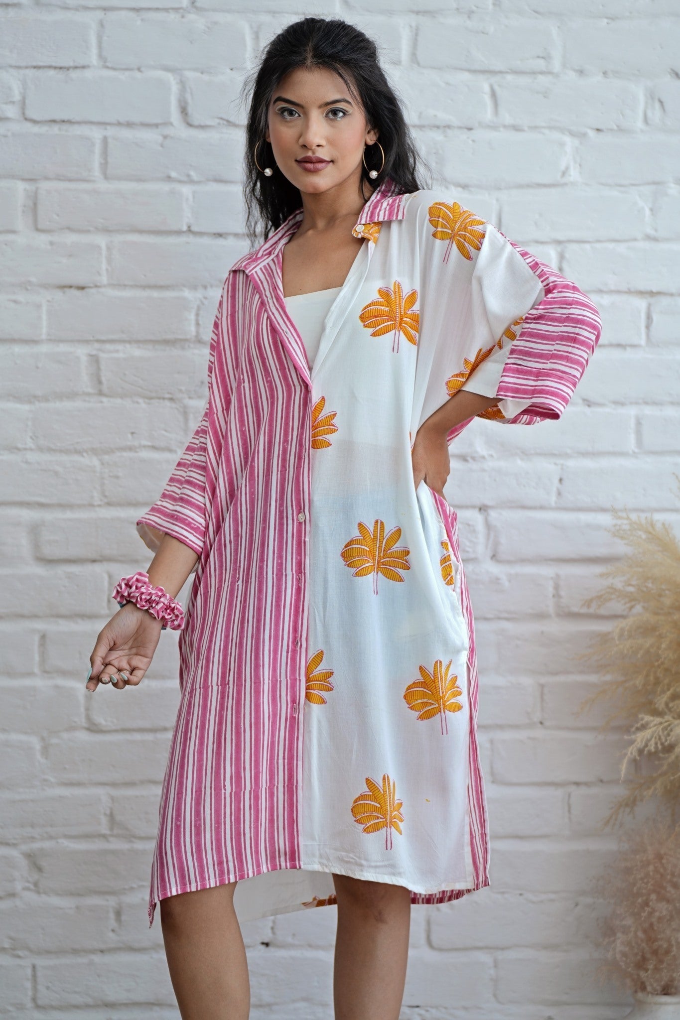 Teresa in Pink Hand Block Printed Oversize Shirt - SootiSyahi