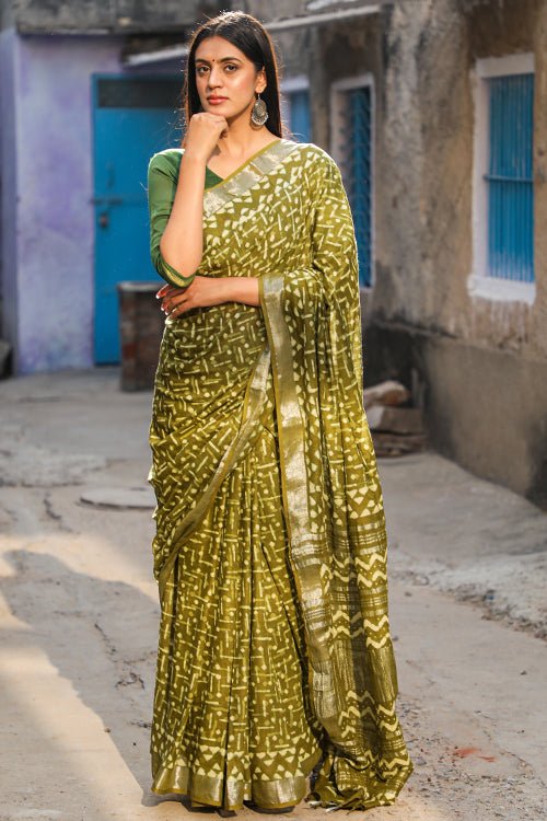 "TRIUMPH" KASHISH DABU HANDBLOCK PRINT SLUB COTTON SAREE - SootiSyahi