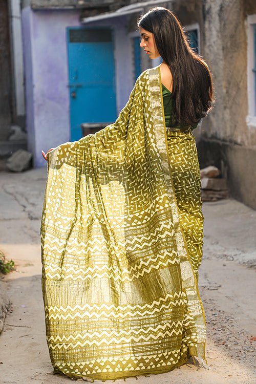 "TRIUMPH" KASHISH DABU HANDBLOCK PRINT SLUB COTTON SAREE - SootiSyahi