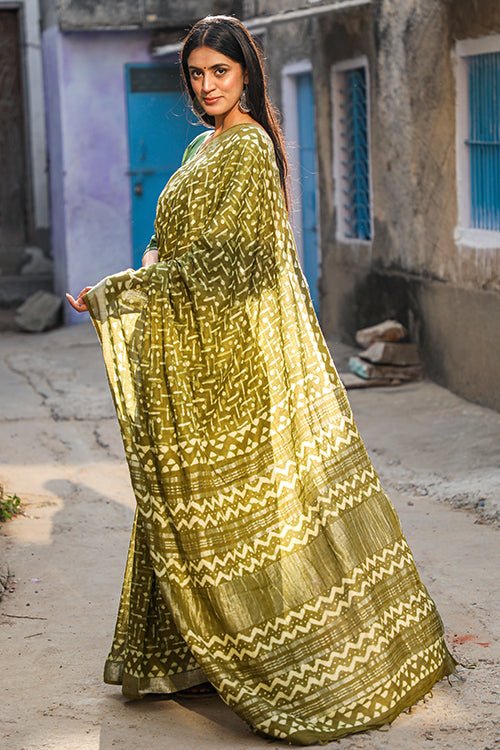 "TRIUMPH" KASHISH DABU HANDBLOCK PRINT SLUB COTTON SAREE - SootiSyahi