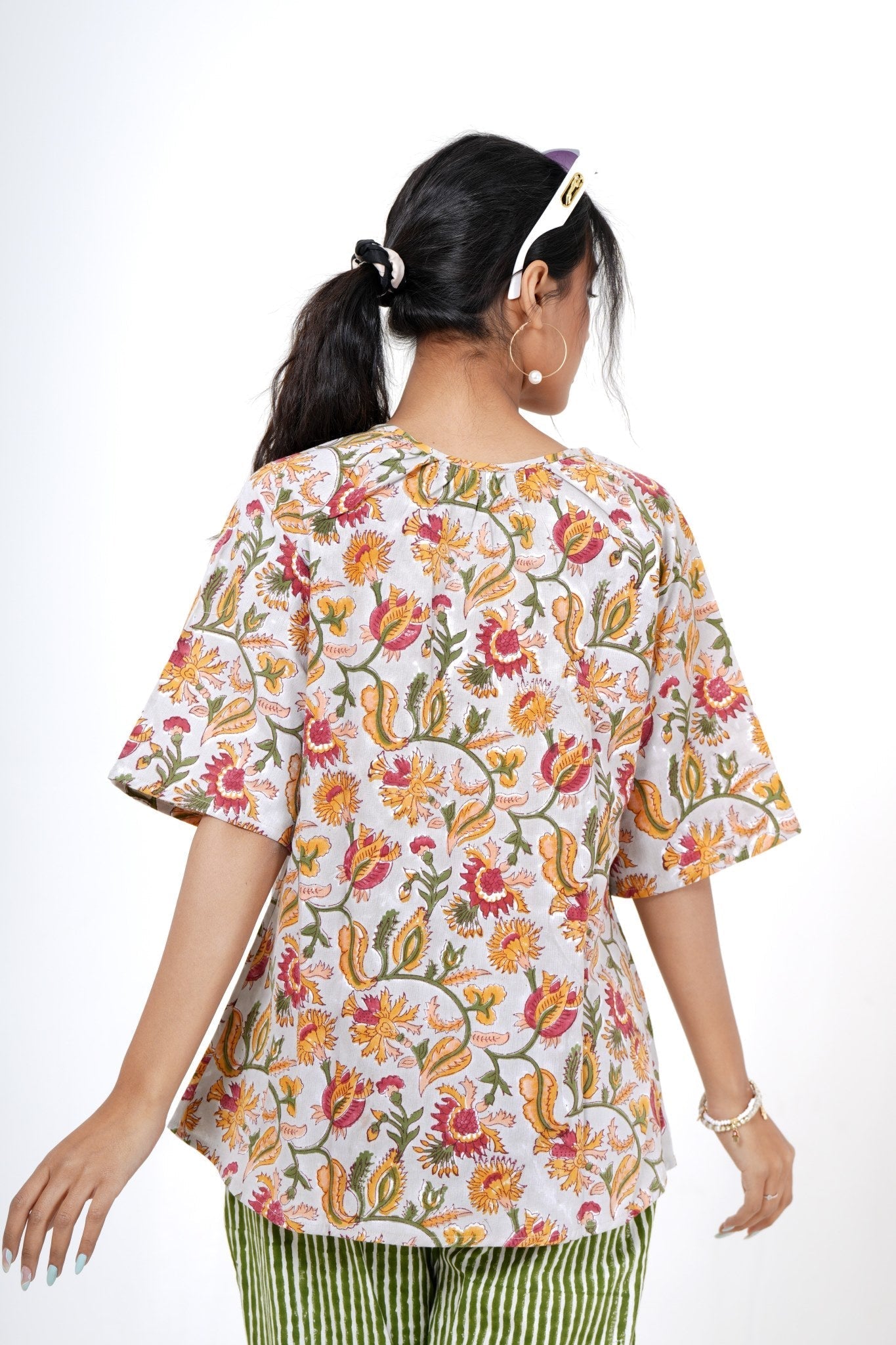 Twilight Tulips Hand Block Printed Top - SootiSyahi