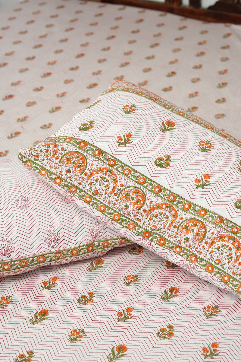Vibrant Twists Hand-Block Printed Bedsheet - SootiSyahi