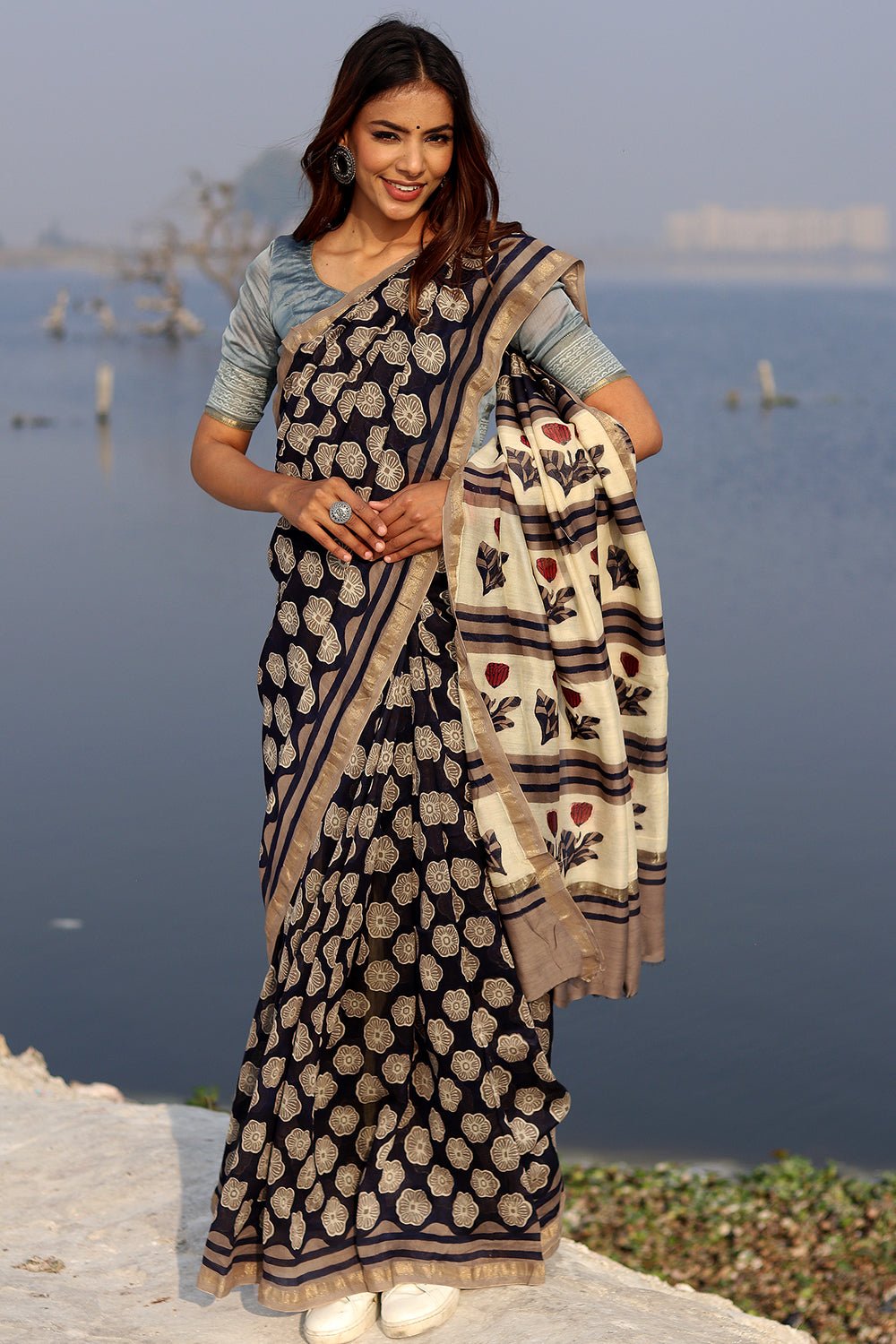 Chanderi And Bagh Print Saree Black Chanderi Saree at Rs 1699 in Nashik