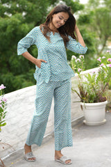 Whispered Skyline Block Printed Night suit - SootiSyahi