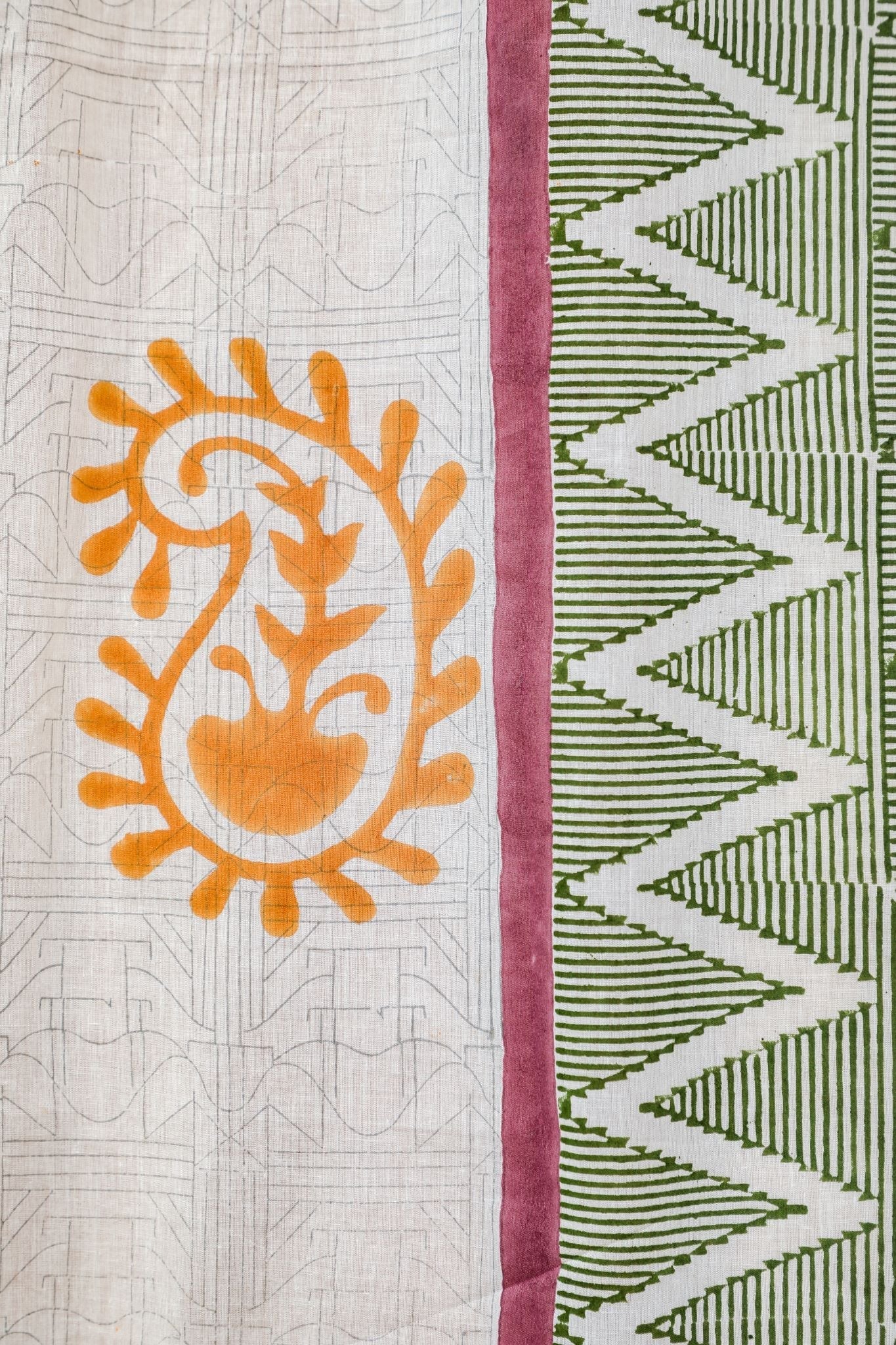 'Zigzag Sunburst' Handblock Printed Cotton Window Curtain - SootiSyahi